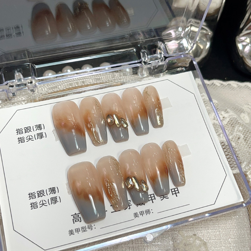 纯手工假指甲片成品批发晕染高级感气质穿戴甲可拆卸成品光疗