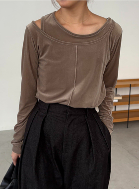 日单CAPR**X LE**GE纯原2025秋新品气质修身假两件长袖T恤打底衫