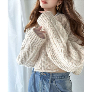 日单class***纯原2025秋新款圆领麻花宽松甜美短款针织毛衣