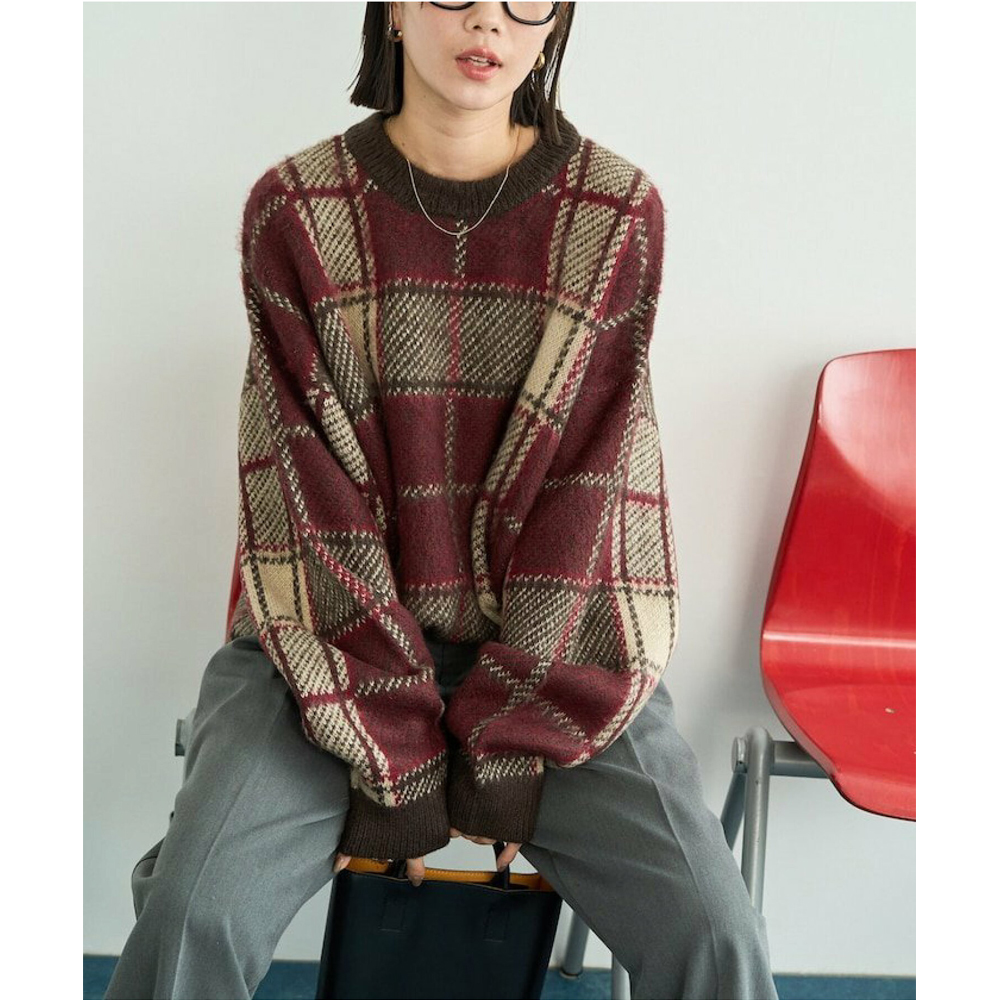 日单fr*@ks st0r*纯原2025秋冬新品经典复古格子宽松套头针织毛衣