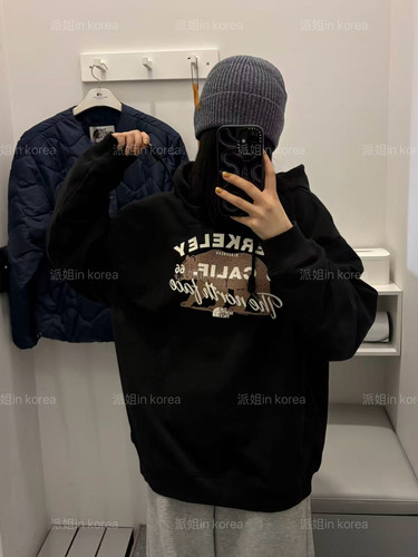 限时折扣！派姐inKorea北面白标26印花连帽长袖卫衣男女NM5PS03
