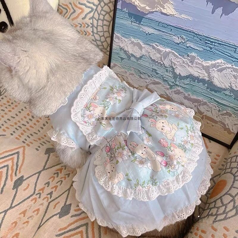宠物服装夏季可爱的潮流洛丽塔裙子碎花女仆装蕾丝花