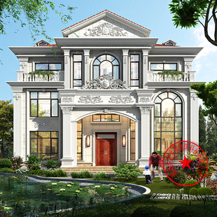 350豪华欧式别墅设计图纸三层自建楼房乡村洋房建筑施工图可定制