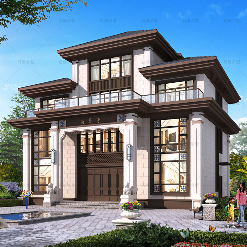 335新中式别墅设计图纸三层半豪华新农村自建房四层全套施工图纸