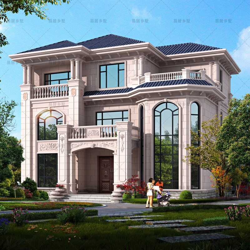 329新款农村自建房别墅设计图纸豪华型欧式三层楼房建筑施工图