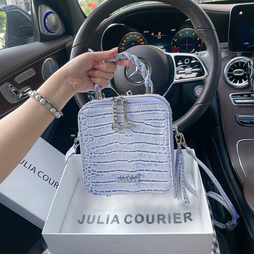JULIA COURIER女包紫色鳄鱼纹小方包包女2026新款单肩斜挎手提包