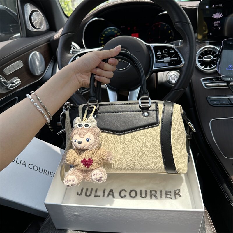 JULIA COURIER女包荔枝纹波士顿包包女2024新款潮单肩斜挎包通勤