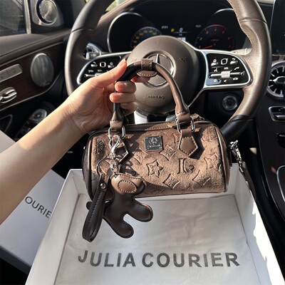 JULIA COURIER女包乌木色丝绒波士顿包包2025新款单肩斜挎手提包
