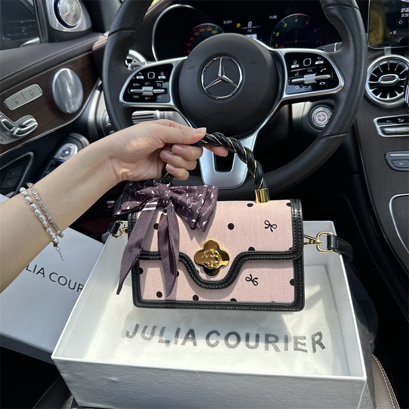 JULIACOURIER女包蝴蝶结波点小方包包2025新款单肩斜挎手提包通勤