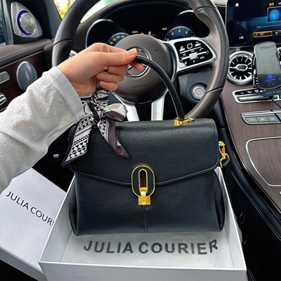 JULIACOURIER轻奢金扣手提小方包包女2025新款百搭单肩斜挎包通勤