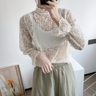 2026春秋新款蕾丝打底衫女内搭洋气小衫网纱透上衣半高领仙气时尚