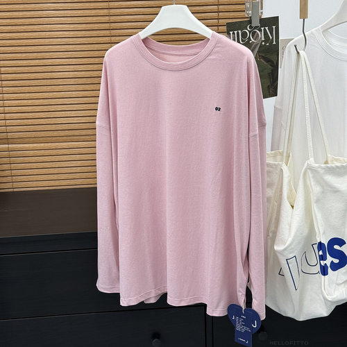 秋季天丝棉宽松大版刺绣防晒长袖T恤女大码简约洋气遮臀上衣潮