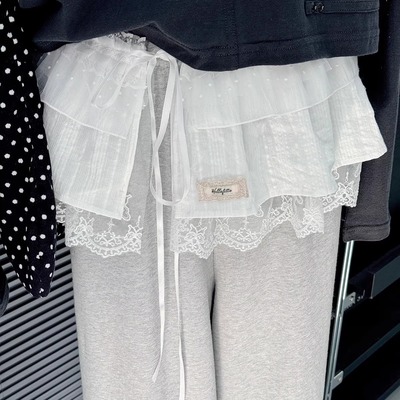 Hellofitto原创重工多层蕾丝网纱叠穿裙帘一片式系带层次半身裙