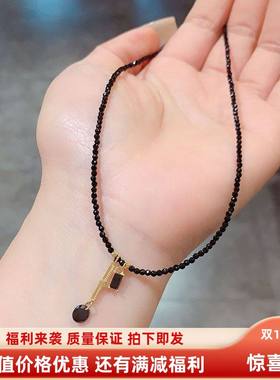 冷淡风黑色水晶项链女小众复古时尚颈饰轻奢设计感短款锁骨链HOT