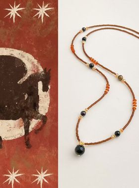 国风原创手作天然黑曜石玛瑙串珠毛衣链复古文艺项链新中式项饰女