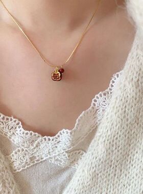 小红书爆复古精致红色石榴花项链奢小众感时尚气质百搭锁骨链HOT