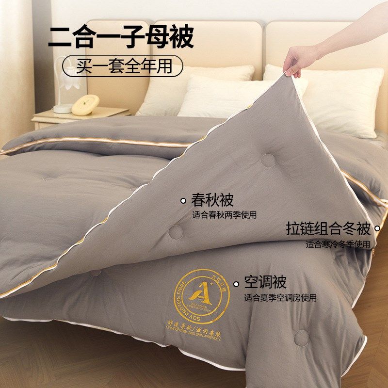 a类母婴级拉链款二合一子母被大豆纤维春秋被加厚冬被被芯被子批,床上用品,化纤被,淘宝优惠券,粉丝福利购,淘宝优惠卷