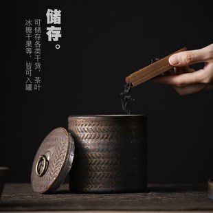 茶叶罐陶瓷罐复古怀旧粗陶土罐小罐子茶罐家用茶叶缸空罐带盖陶罐