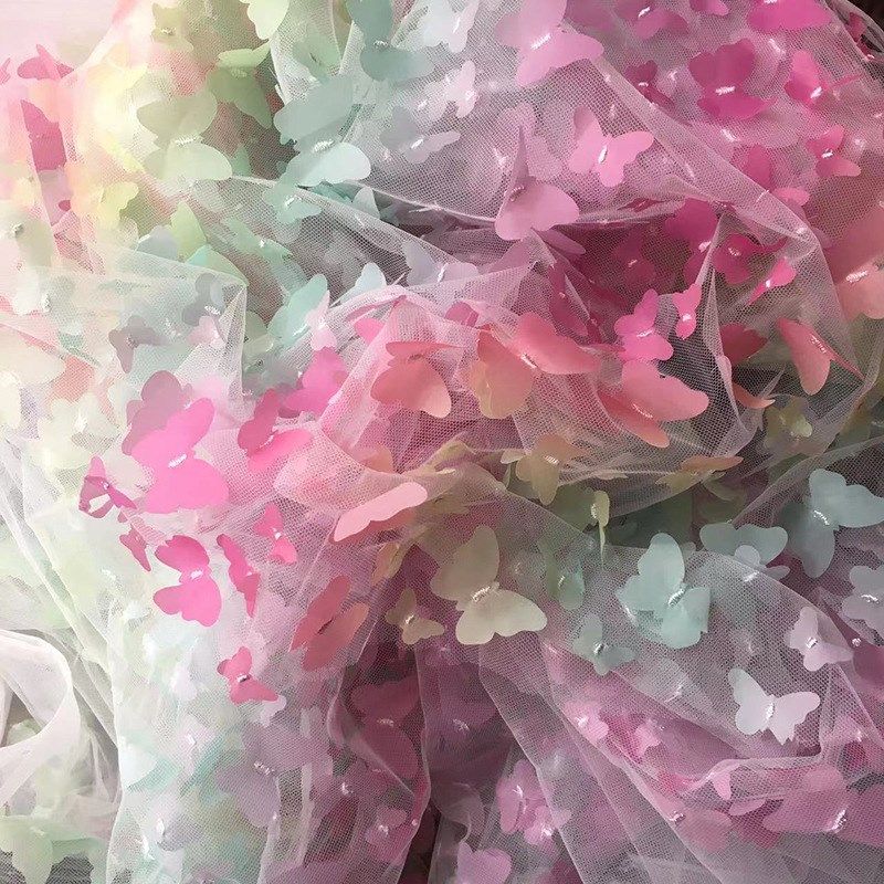 1码彩虹渐变 激光刺绣3立体蝴蝶网眼布蓬蓬裙 娃娃纱背景布,居家布艺,网布,淘宝优惠券,粉丝福利购,淘宝优惠卷