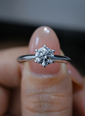 现货培育钻石戒指铂金一克拉T家六爪钻戒求婚戒指女人工钻戒送礼