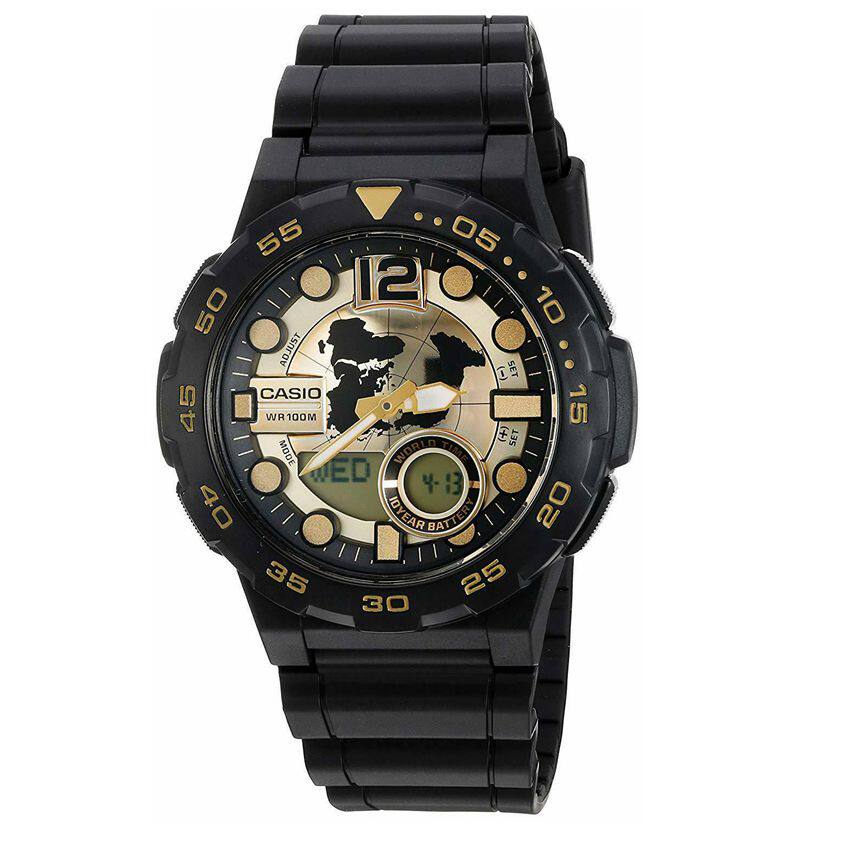 直邮代购正品casio卡西欧男表3d多功能双显石英手表aeq100bw-9av
