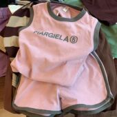 夏季 纯棉男女童无袖 儿童休闲薄款 套装 拼色背心上衣宽松运动潮 短裤