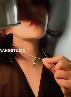 银纯银o字链女生月亮项链