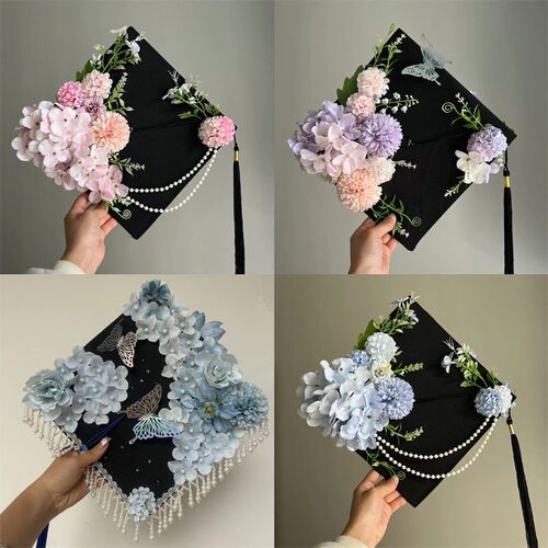 diy学士帽成品簪花仿真花大学生毕业照硕士帽送女友送闺蜜