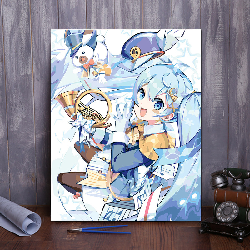 手绘卡通动漫美少女客厅数字油画