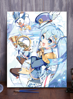 手绘卡通动漫美少女客厅数字油画