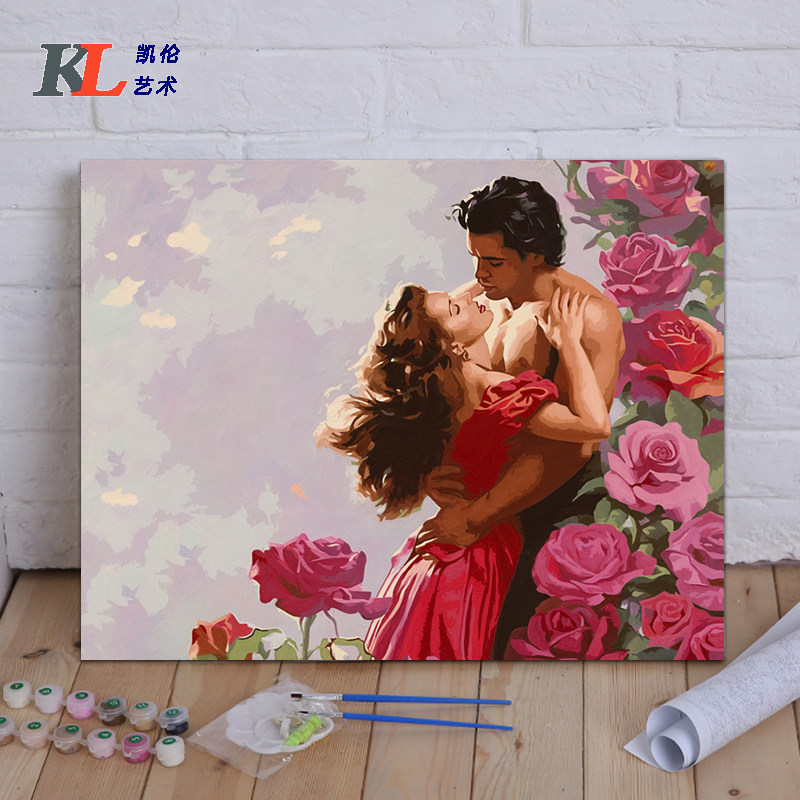 diy数字油画玫瑰 姑娘竖琴天使客厅花卉人物大幅手绘填色装饰挂画