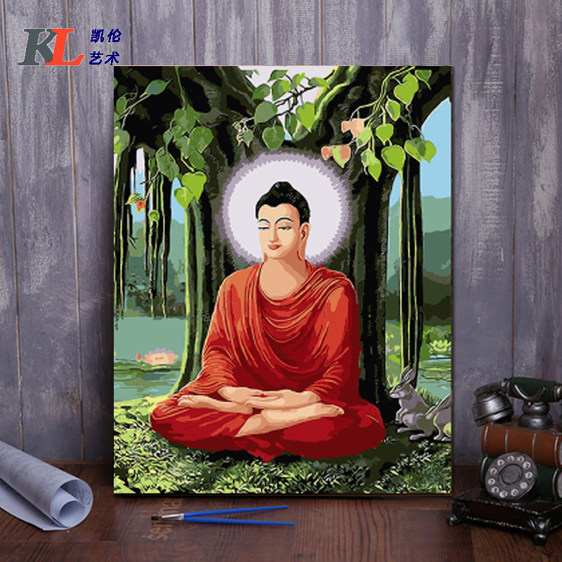 diy数字油画观世音灵山大佛 佛陀人物大幅手绘填色装饰画佛像系列