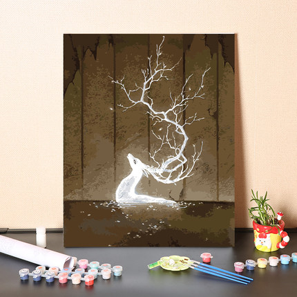 diy数字油画神 鹿 鹿途畅运 转运鹿 手绘 银光冰鹿减压动物装饰画