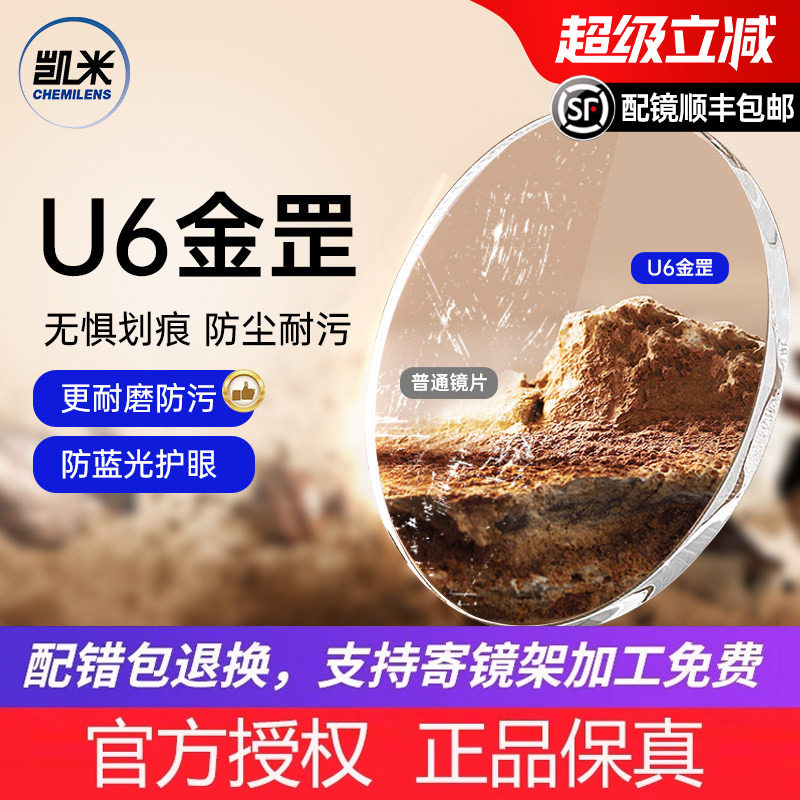韩国凯米1.74U6金罡防蓝光镜片