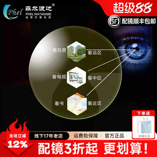内渐进焦点防蓝光老花远视眼镜片