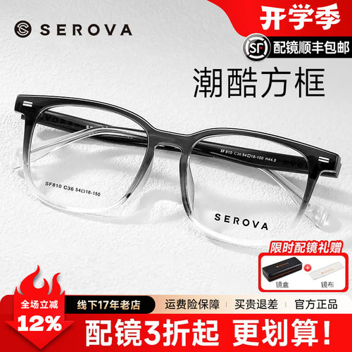SEROVA施洛华潮酷黑框眼镜男生时尚百搭轻盈大脸镜架配度数SF810