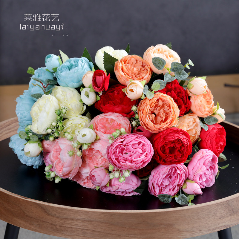 五头巴西玫瑰花绢花假花客厅餐桌家居装饰摆设婚庆插花墙拍照道具