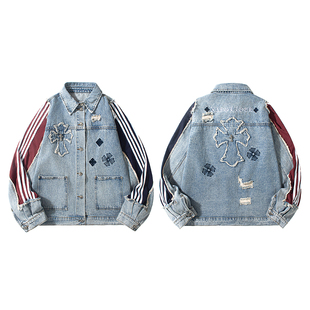 2026春秋季潮牌轻奢牛仔外套男女同款重工刺绣工装夹克衫