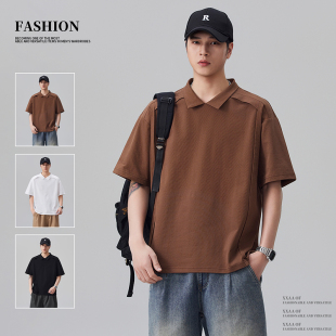 Polo衫 结构拼接短袖 男百搭宽松潮流翻领T恤上衣 新款 实拍2026夏季