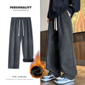 子 长裤 加绒加厚灯芯绒休闲裤 男直筒宽松保暖锁温松紧腰橡筋裤