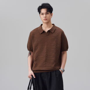 简约复古老钱风短袖 新款 翻领上衣 男2026夏季 肌理感针织Polo衫