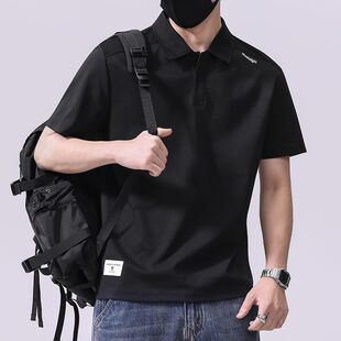 短袖 实拍2026夏季 拼接POLO衫 时尚 男宽松百搭翻领弹力T恤上衣 新款