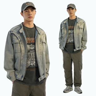 小众设计感解构短款牛仔外套男款春秋高级感cleanfit短款垫肩夹克