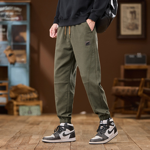 实拍2025秋冬季新款休闲裤男宽松大码束脚松紧腰系绳裤子