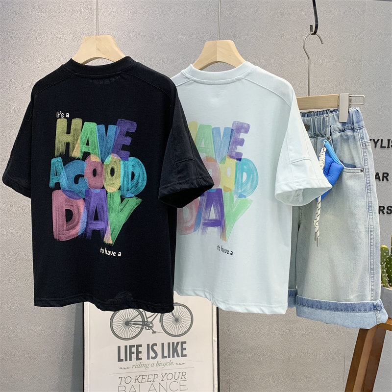 牛哆哆童装儿童韩版涂鸦字母T恤衫2025夏男女童纯棉圆领短袖55059