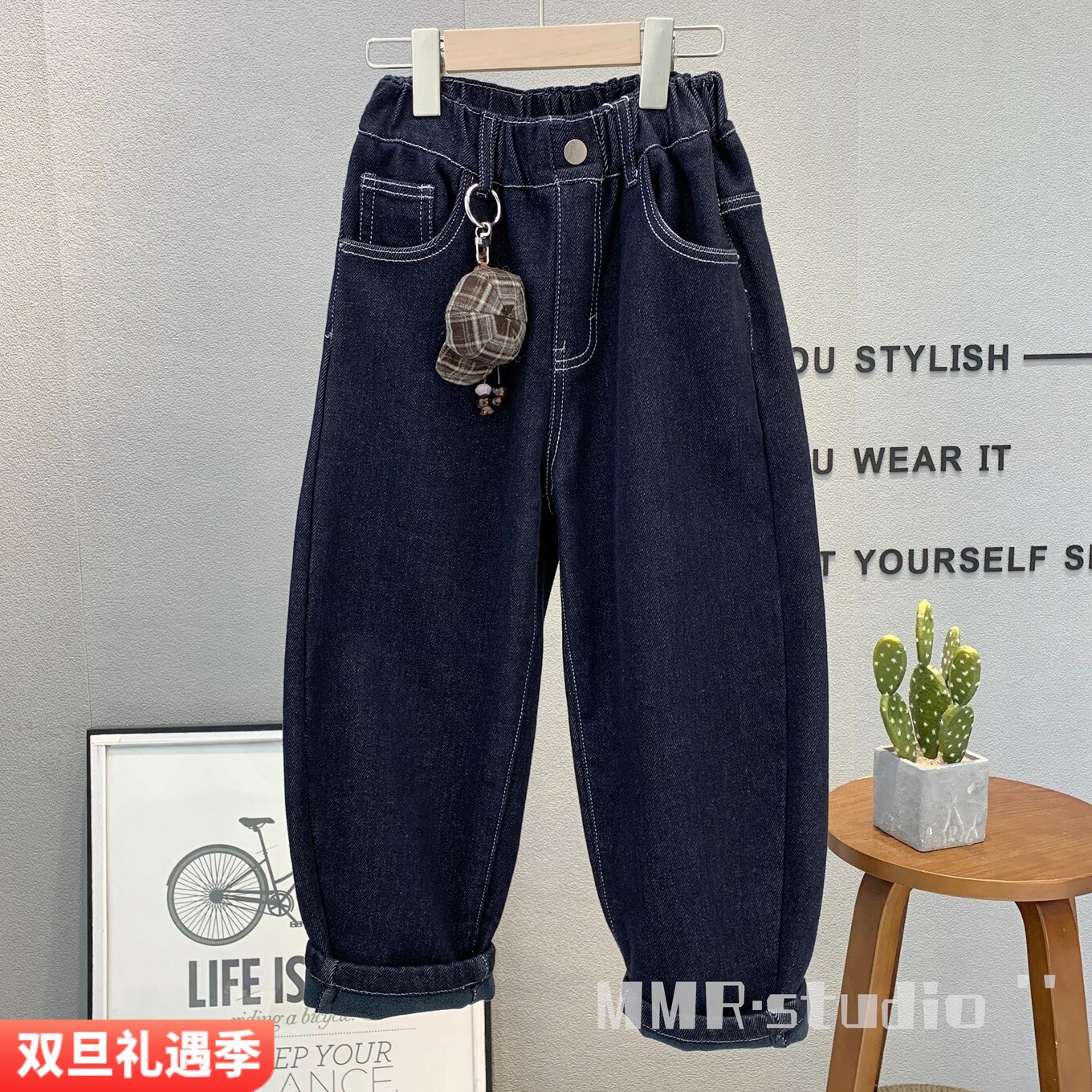 大E小e童装儿童韩版加绒牛仔裤潮