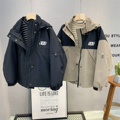 大E小e夹棉冬季连帽拼色外套保暖