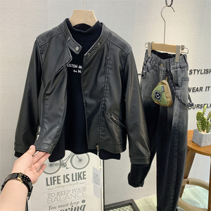 大E小e童装 儿童韩版机车服皮衣2023秋款男女童时尚夹克外套66120