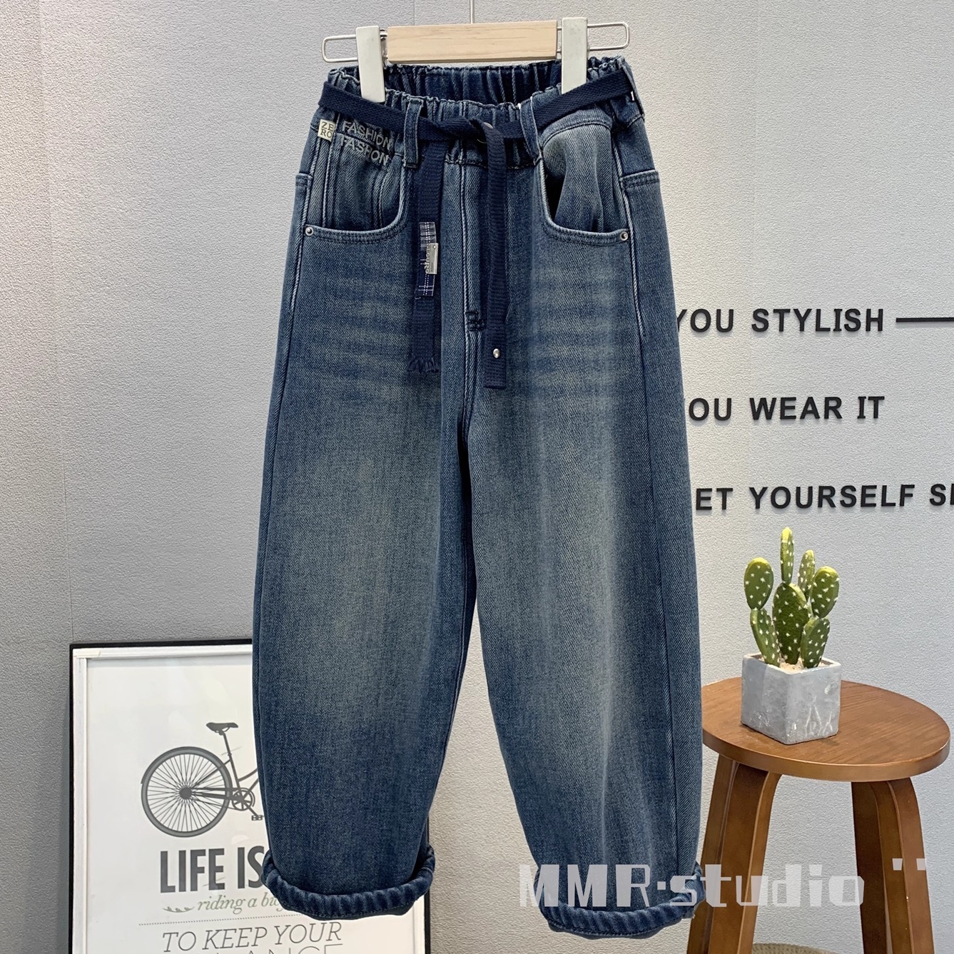 大E小e童装儿童韩版加绒牛仔裤