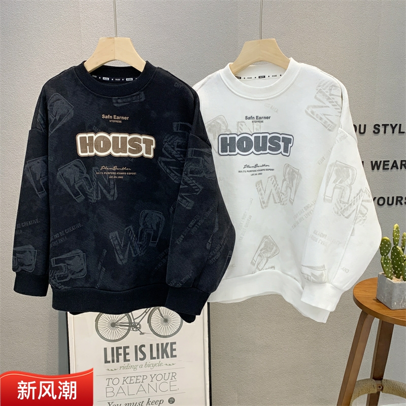 牛哆哆童装 儿童韩版潮流套头衫2025秋款男女童字母圆领卫衣63633